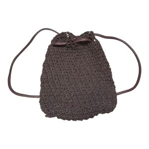 Carrie Forbes Brown Crochet Drawstring Backpack Shoulder Bag Purse